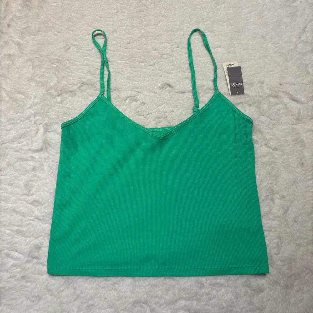 Aerie Bright Green Ribbed V-Neck Tank